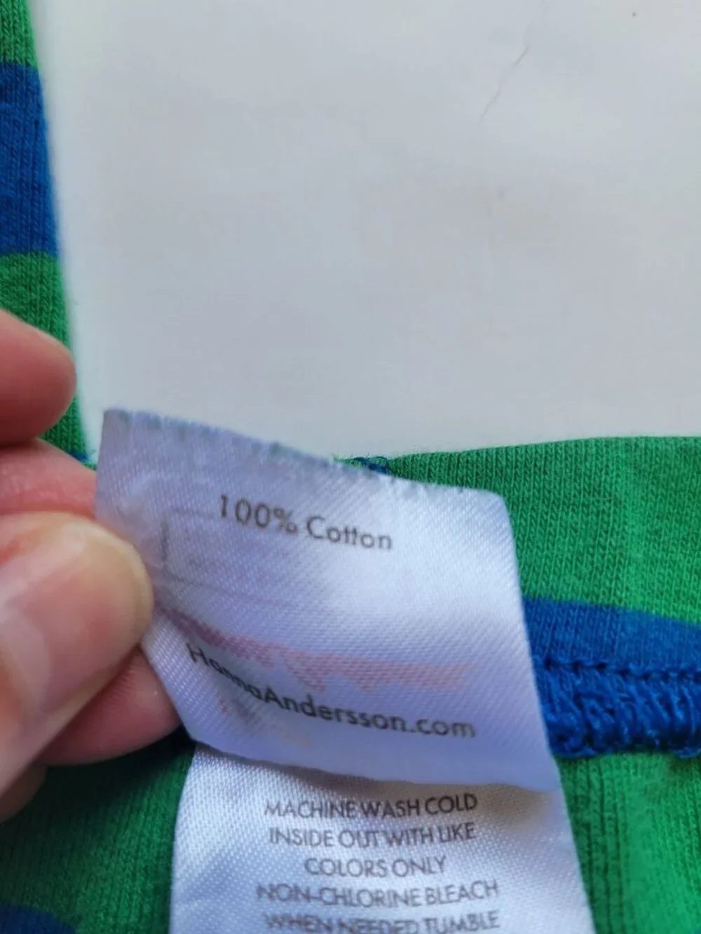 Hanna Andersson striped long john pajama pants blue and green with orange cuffs